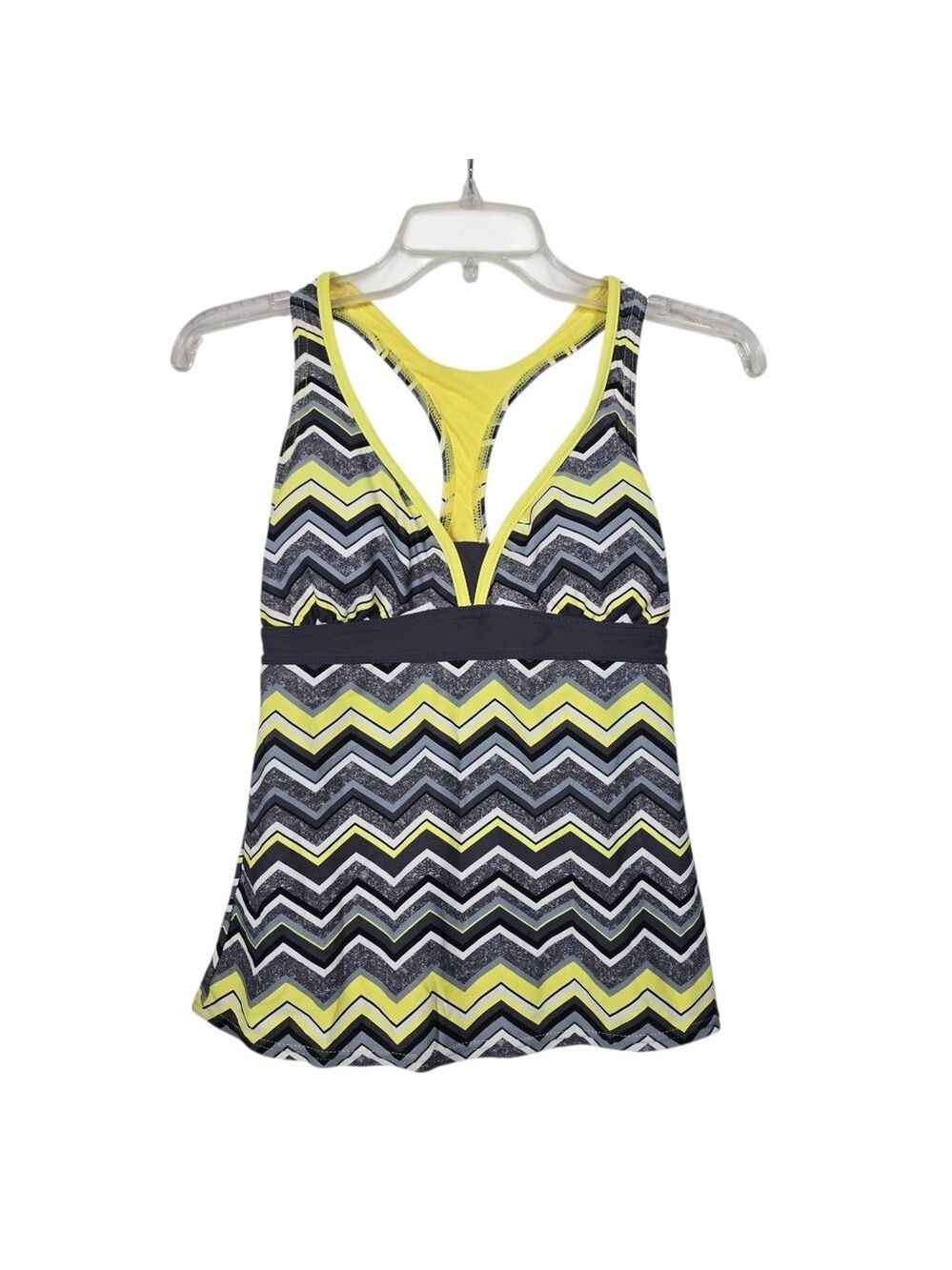 ZeroXPosur Yellow Gray Racerback Tankini Swimwear 6